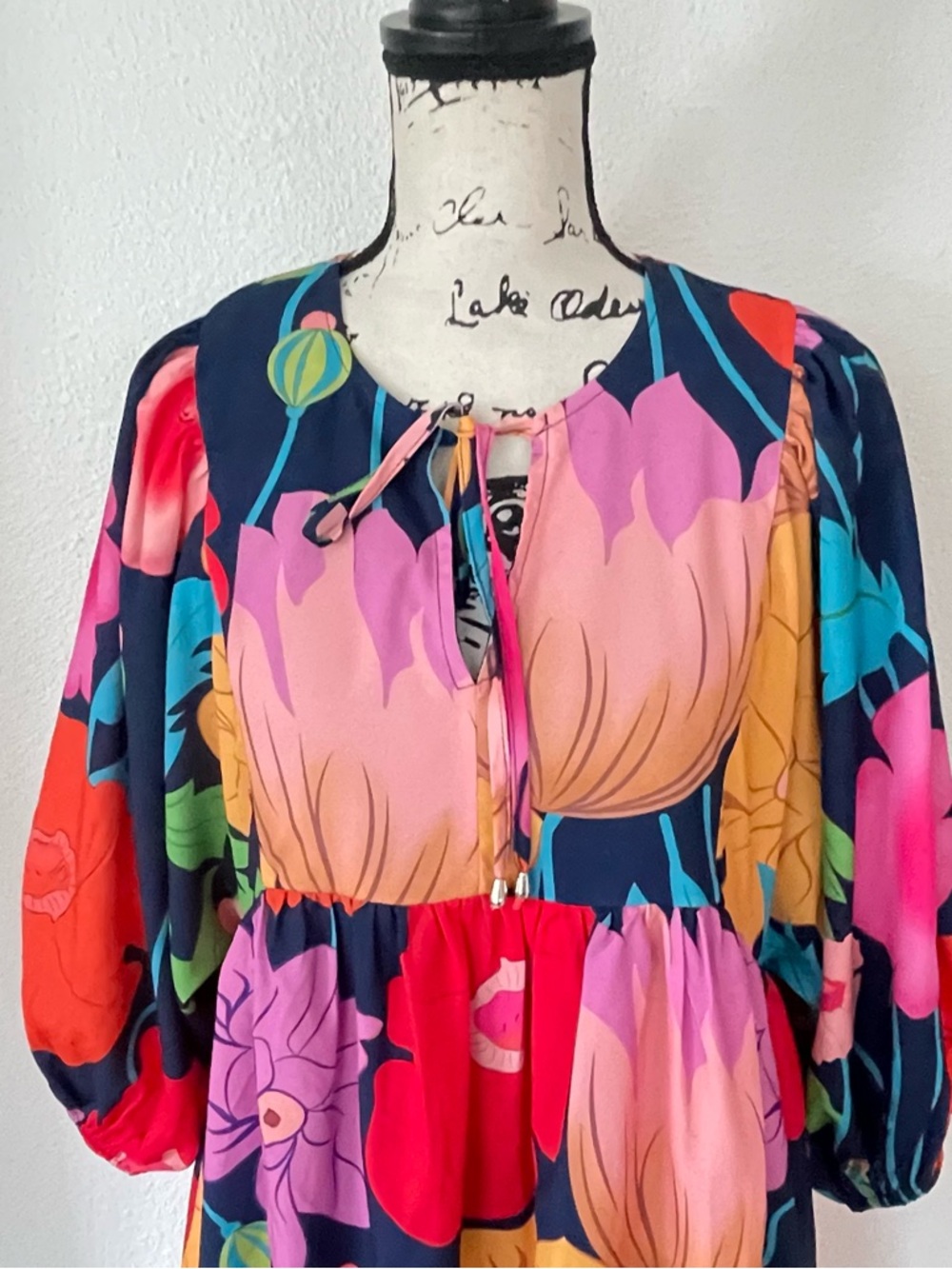 Entro Bold Floral Babydoll Dress - Blue, Pink, Yellow, Orange, Green - Picture 4 of 13
